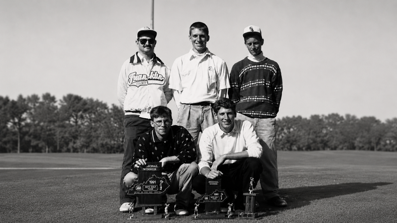 Franklin County golf team with Regional Winner trophies